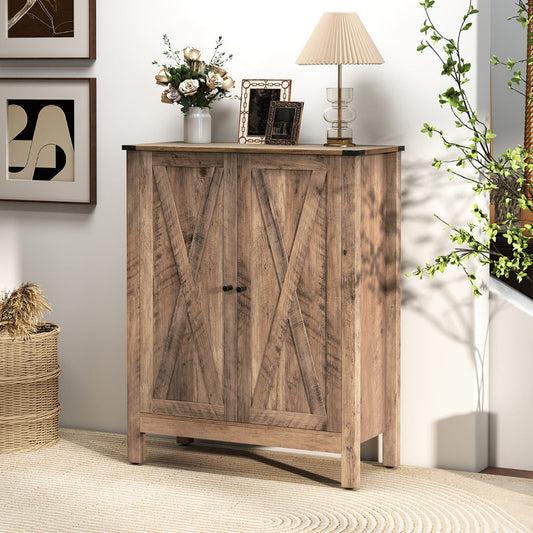 6-Tier Farmhouse Shoe Storage Organizer Freestanding Wooden Shoe Rack-Oak