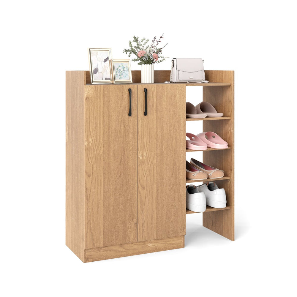 Shoe Storage Organizer with 2 Adjustable Inner Shelves and 4 Open Shelves-Natural