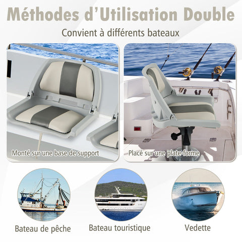 Folding Low Back Boat Seat with Mounting Hardware for Fishing-Grey