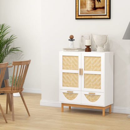 2-Door Sideboard Buffet Cabinet with Bamboo Woven Doors and Adjustable Shelf