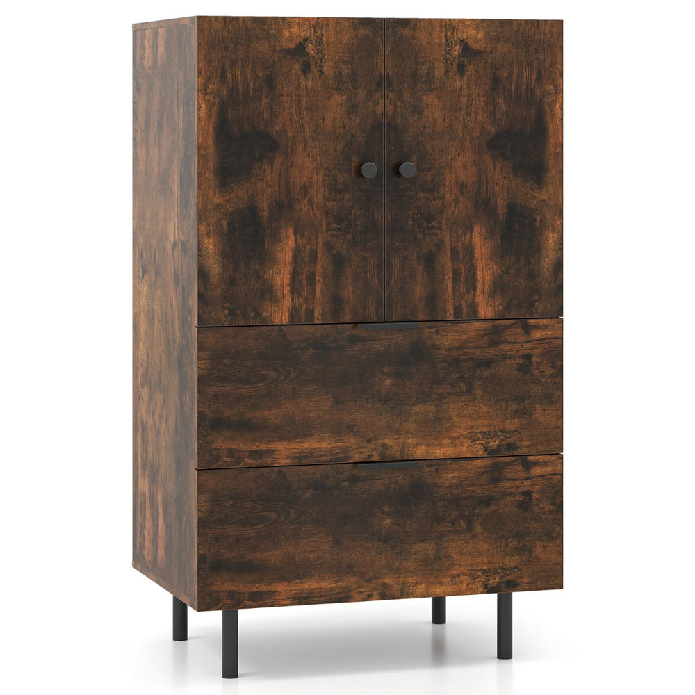 Sideboard Buffet Cabinet 2-Door Serving Cupboard Buffet Table Display Cabinet-Rustic Brown