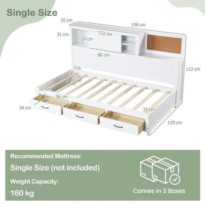 Single/Double Daybed Frame with 3 Storage Drawers-Single Size