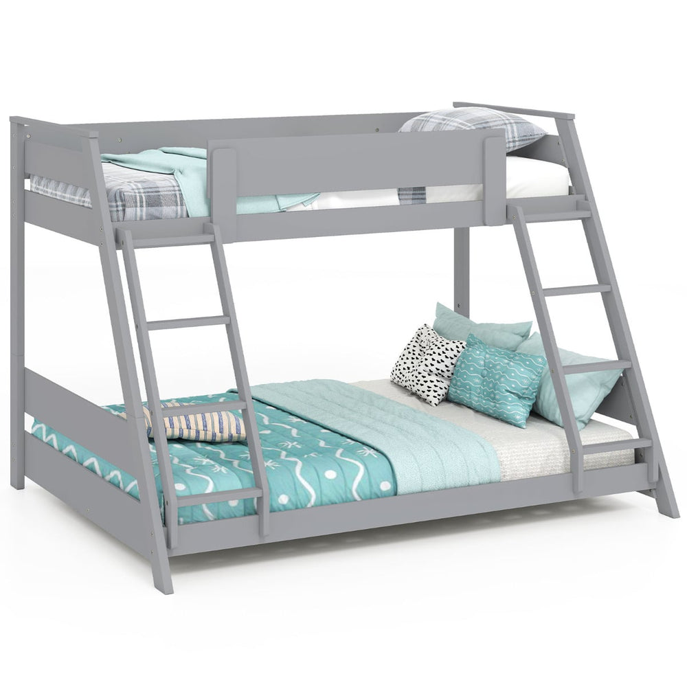Single Over Double Bunk Bed with Ladders and Safety Guardrails-Grey