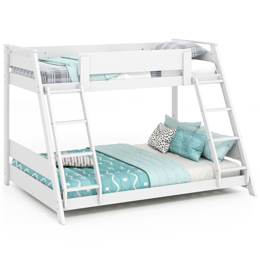 Single Over Double Bunk Bed with Ladders and Safety Guardrails-White