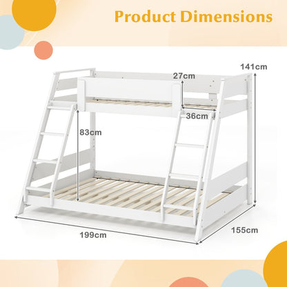Single Over Double Bunk Bed with Ladders and Safety Guardrails-White