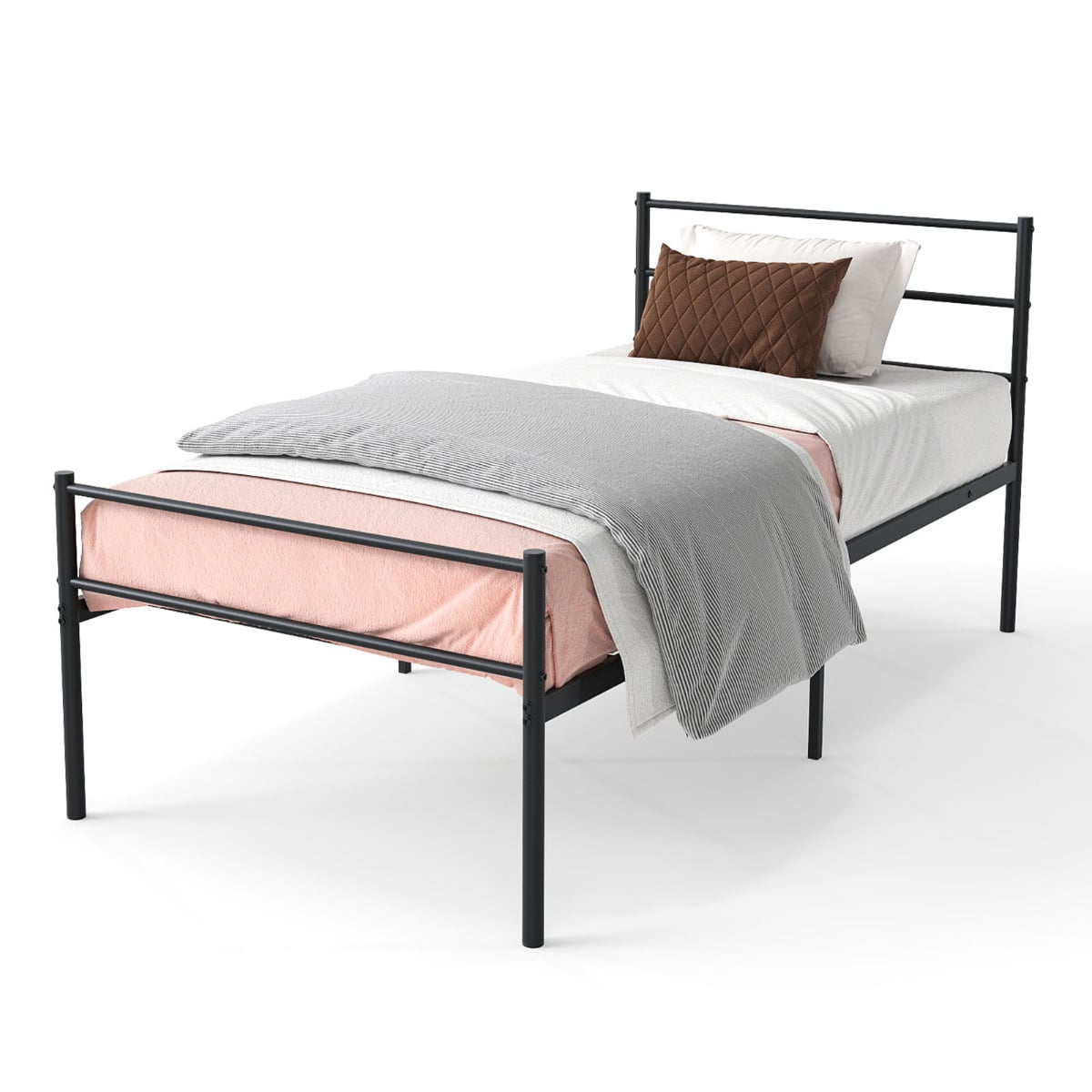 Single Size Modern Bed Frame with Metal Slat Support-Black
