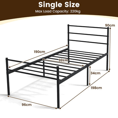 Single Size Modern Bed Frame with Metal Slat Support-Black
