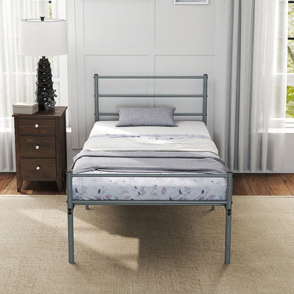Single Size Modern Bed Frame with Metal Slat Support-Silver