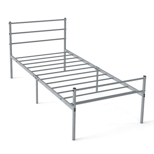 Single Size Modern Bed Frame with Metal Slat Support-Silver