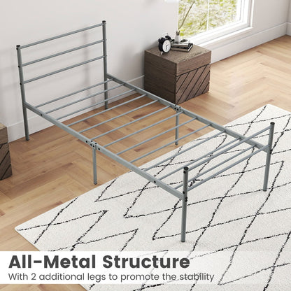 Single Size Modern Bed Frame with Metal Slat Support-Silver