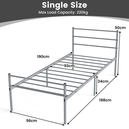 Single Size Modern Bed Frame with Metal Slat Support-Silver