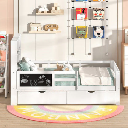 Single/Double Size Bed Frame with 2 Storage Drawers White-Single Size