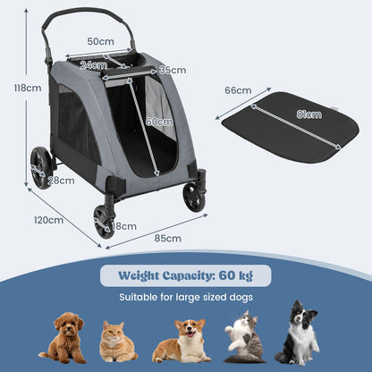 Extra Large Dog Stroller Foldable Pet Stroller with Dual Entry-Grey