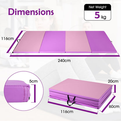240 x 116 x 5 cm Folding Soft Floor Mat with Carry Handles and Hook & Loop Fasteners-Pink & Purple