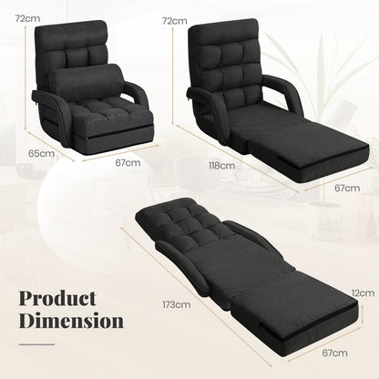 Adjustable Folding Floor Lazy Chair with Pillow-Dark Grey