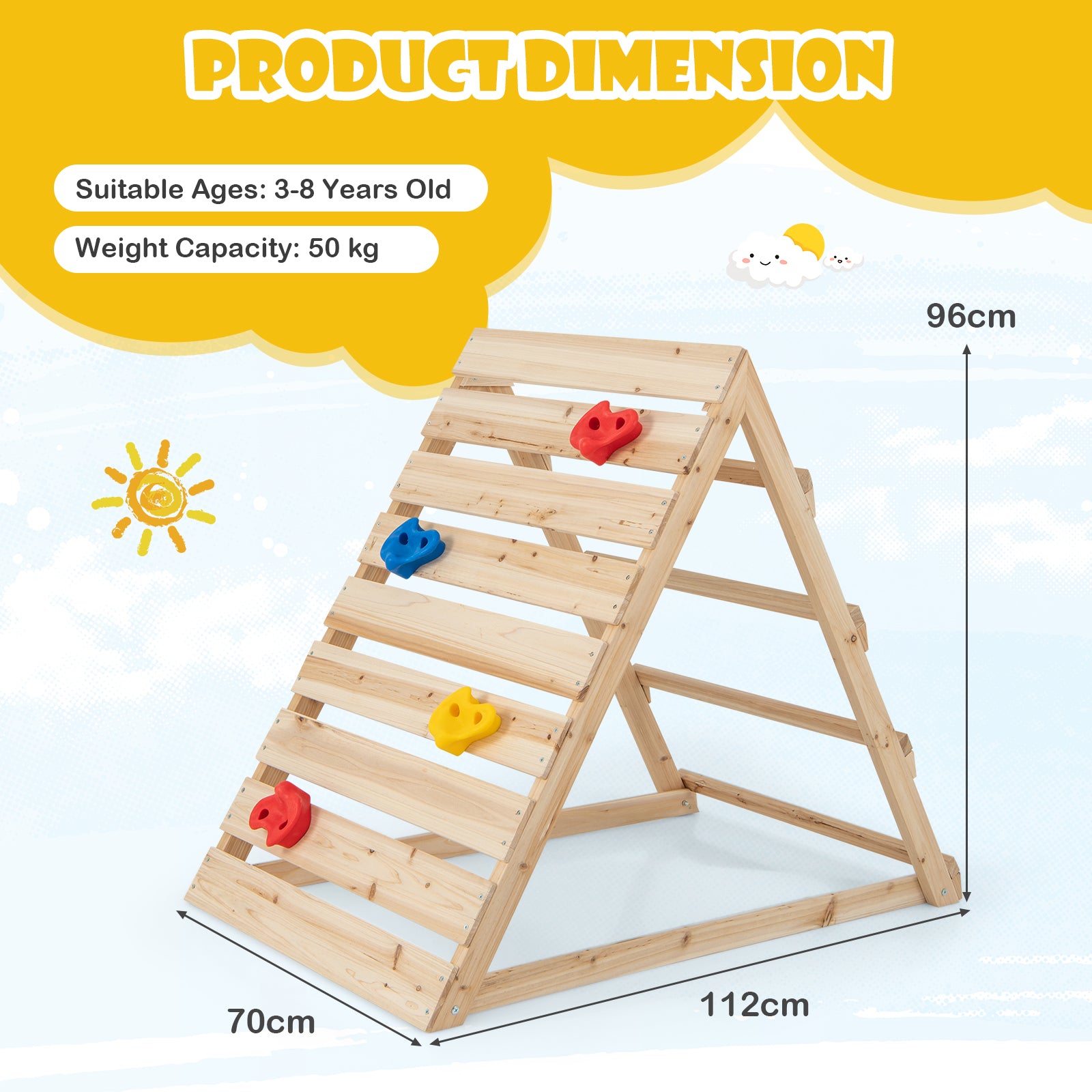 Double Sided Triangle Climber with Colorful Climbing Rocks