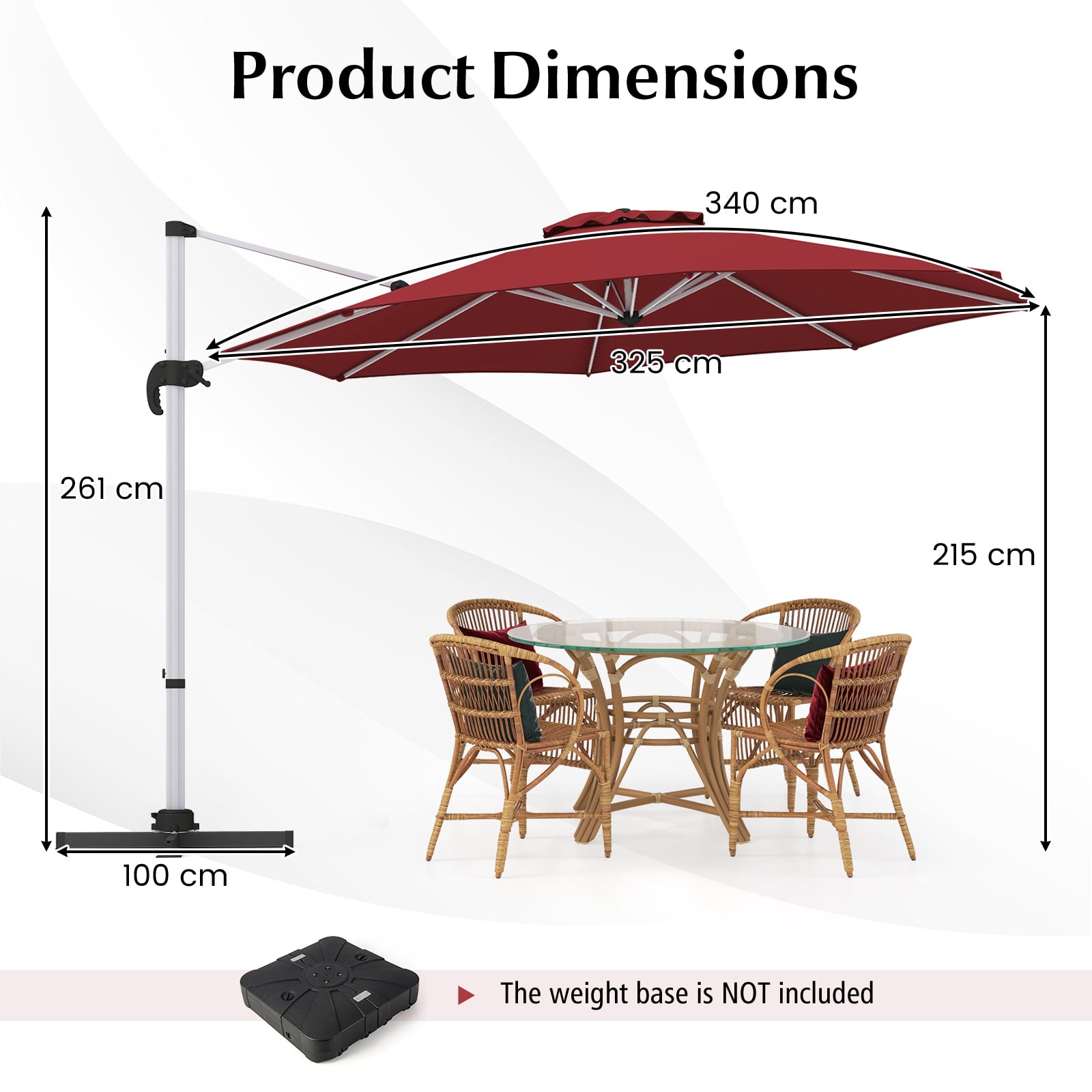 325 cm Outdoor Patio Umbrella with 360° Rotation-Red