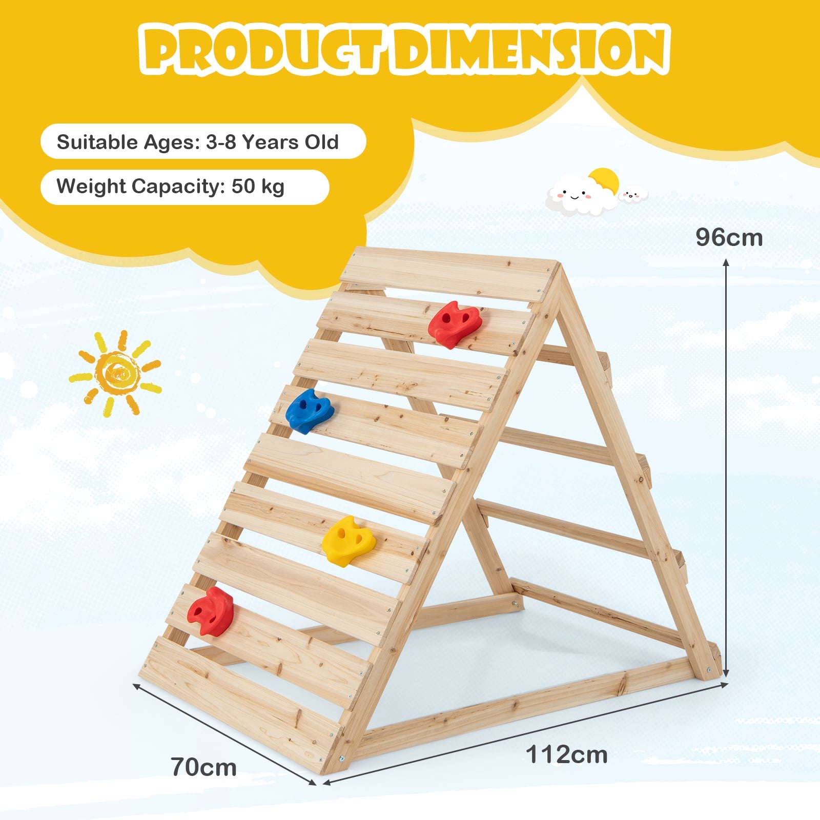 Double Sided Triangle Climber with Colorful Climbing Rocks