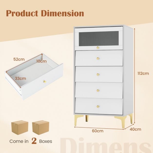 3/4 Drawer Dresser Cabinet with Flip Up Fluted Glass Door-4 Drawers