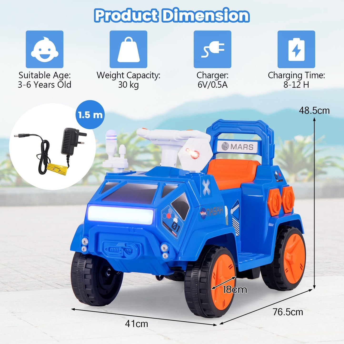 6V Kids Ride-on Car with Music with Radar and  Alarm Button-Navy