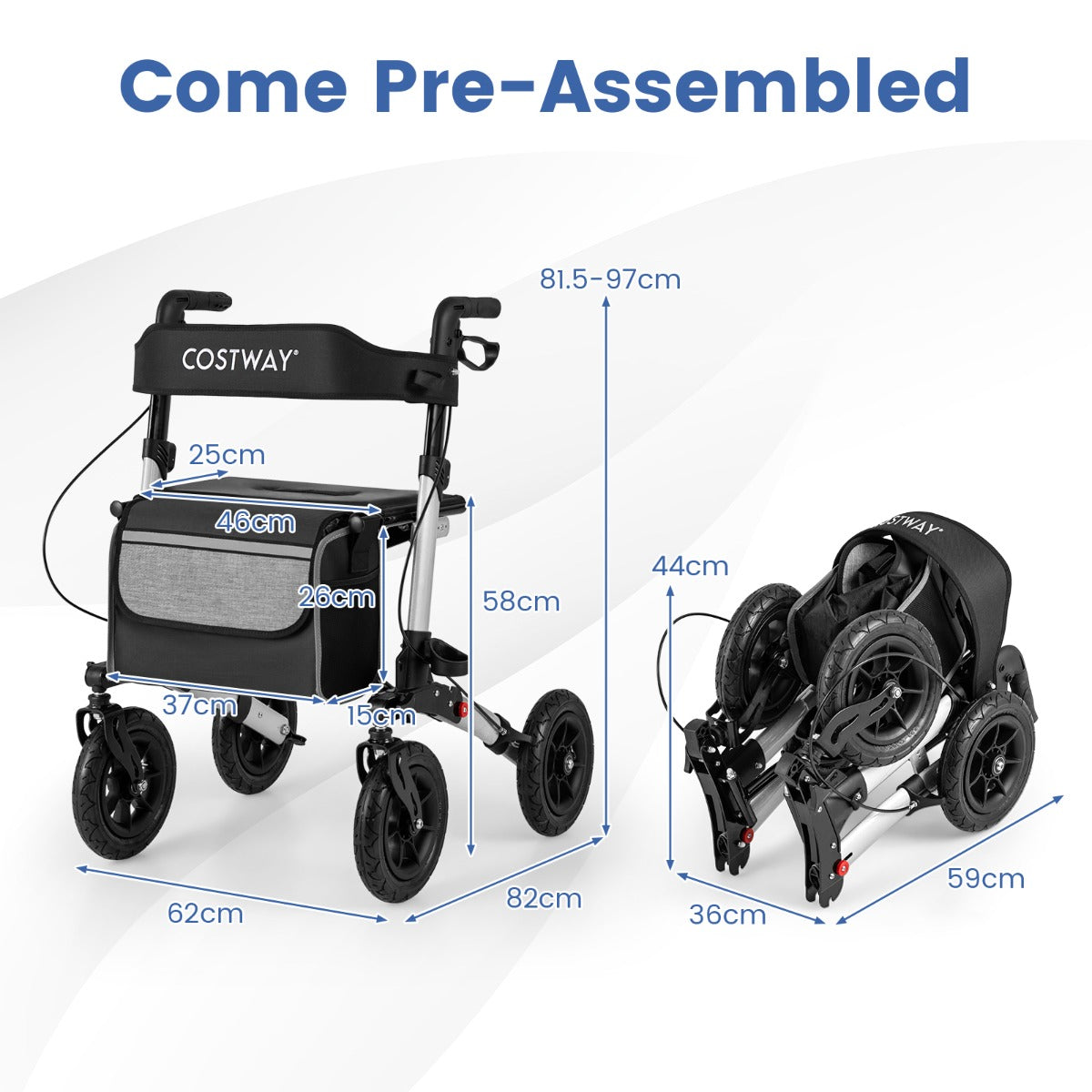 Walker for Seniors with Seat Folding Rollator Walker with Pneumatic Tires-Silver
