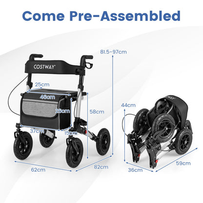 Walker for Seniors with Seat Folding Rollator Walker with Pneumatic Tires-Silver