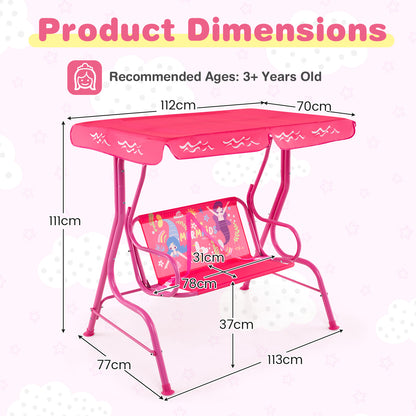 2-Seater Kids Patio Swing Chair with Adjustable Canopy and Safety Belt-Pink