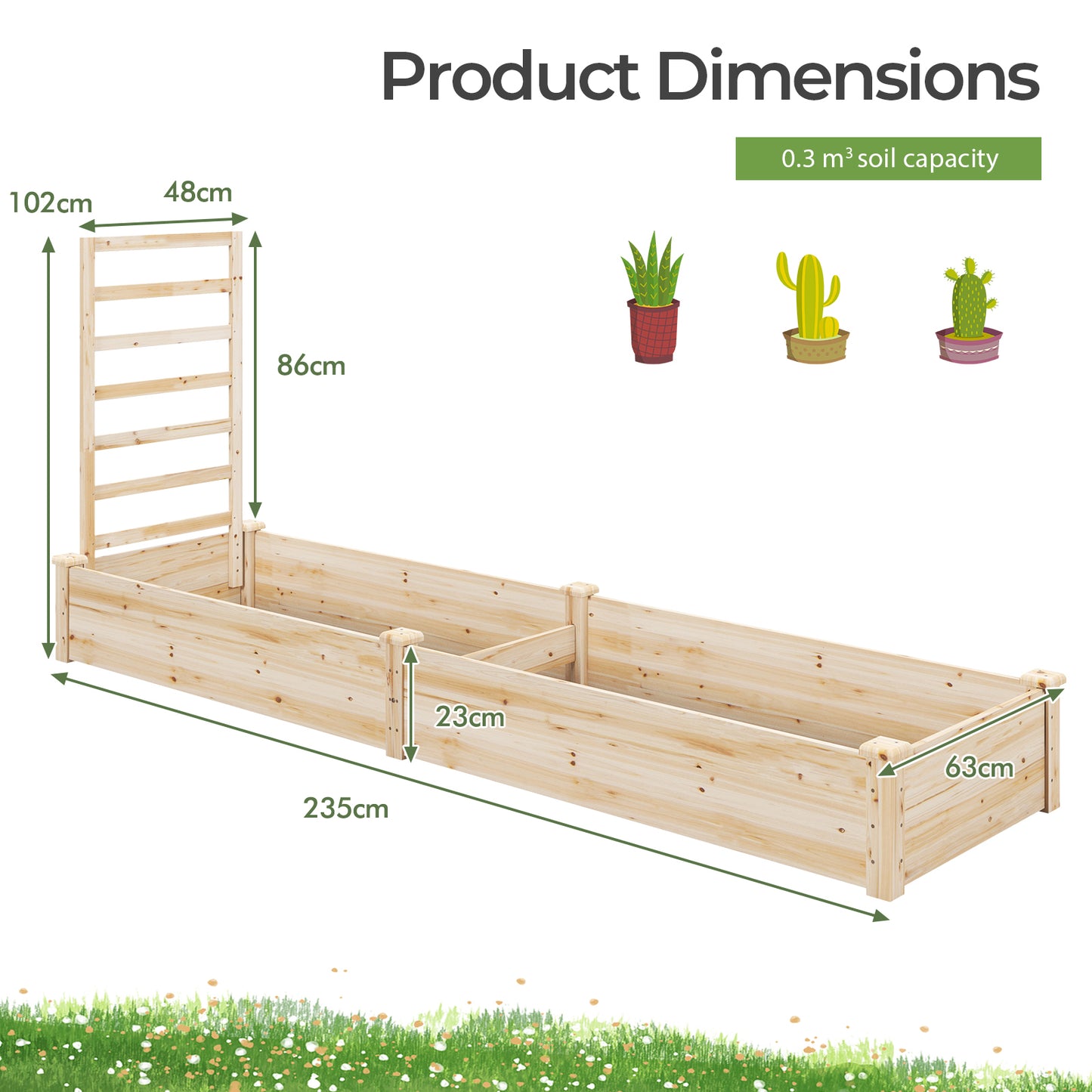 Raised Garden Bed with Planter Box and Trellis-Natural
