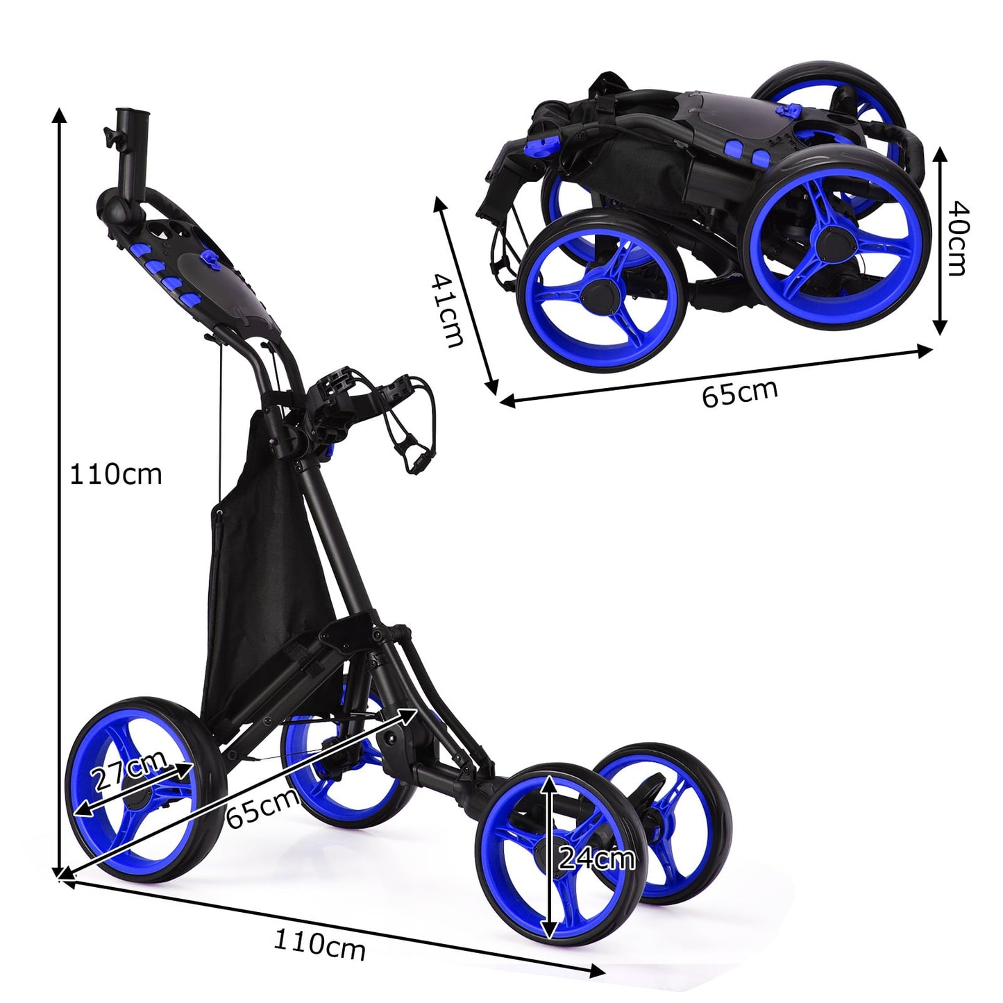 Golf Push Pull Cart with Waterproof Bag and Foot Brake-Blue