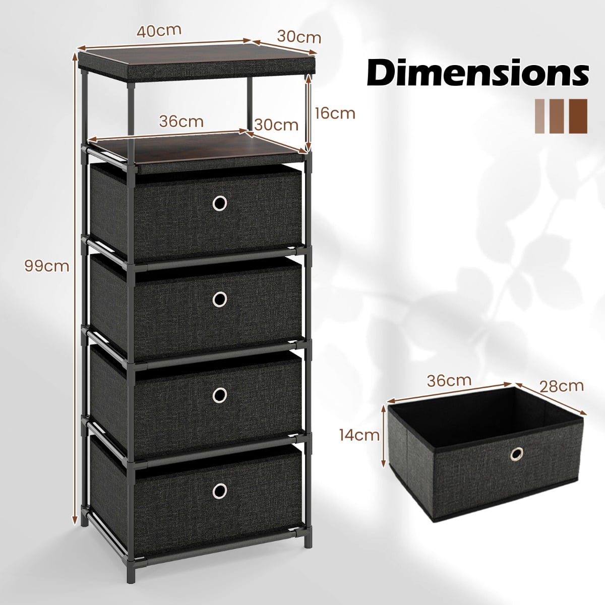 Dresser with 4 Drawer Wood Top and Metal Frame-Black