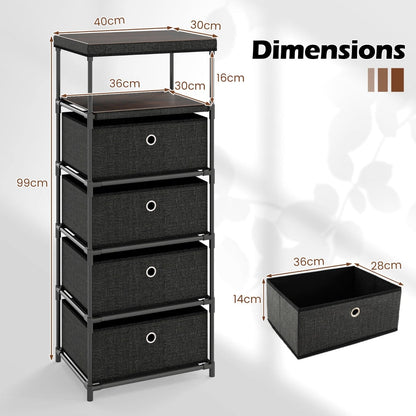 Dresser with 4 Drawer Wood Top and Metal Frame-Black