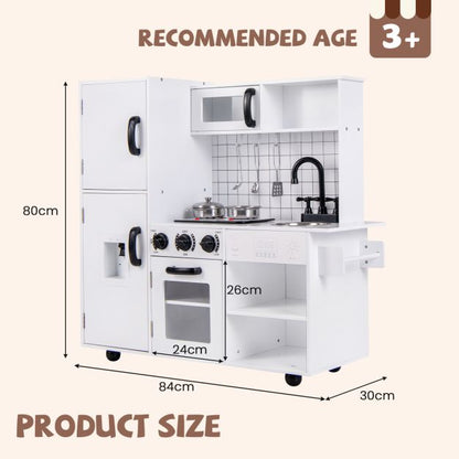 Wooden Pretend Play Kitchen with Utensils and Real Sounds Lights-White
