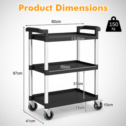 3-Tire Metal Rolling Cart with Lockable Universal Wheels