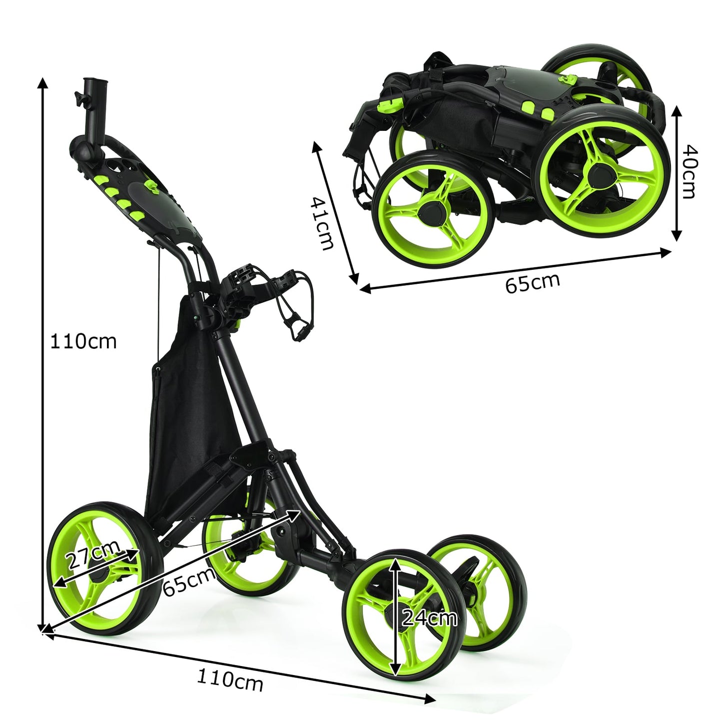 Golf Push Pull Cart with Waterproof Bag and Foot Brake-Green