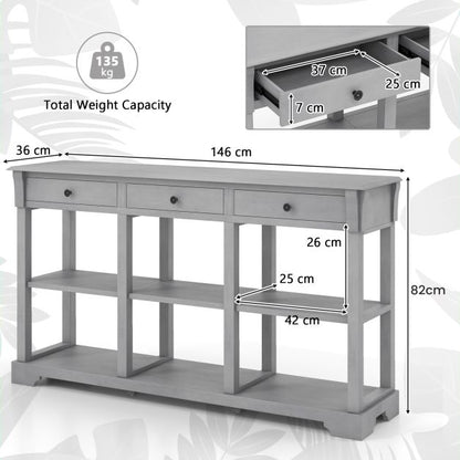 Retro Console Table with 3 Drawers and Open Shelves-Grey