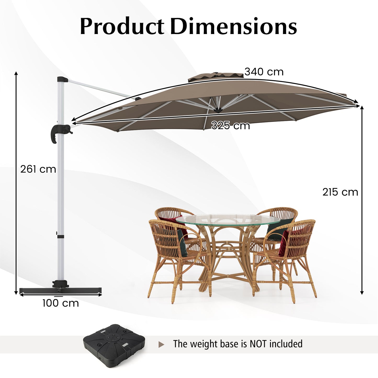 325 cm Outdoor Patio Umbrella with 360° Rotation-Brown