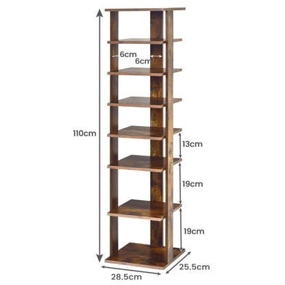 Wooden Vertical Shoe Rack with 7 Shelves-Brown