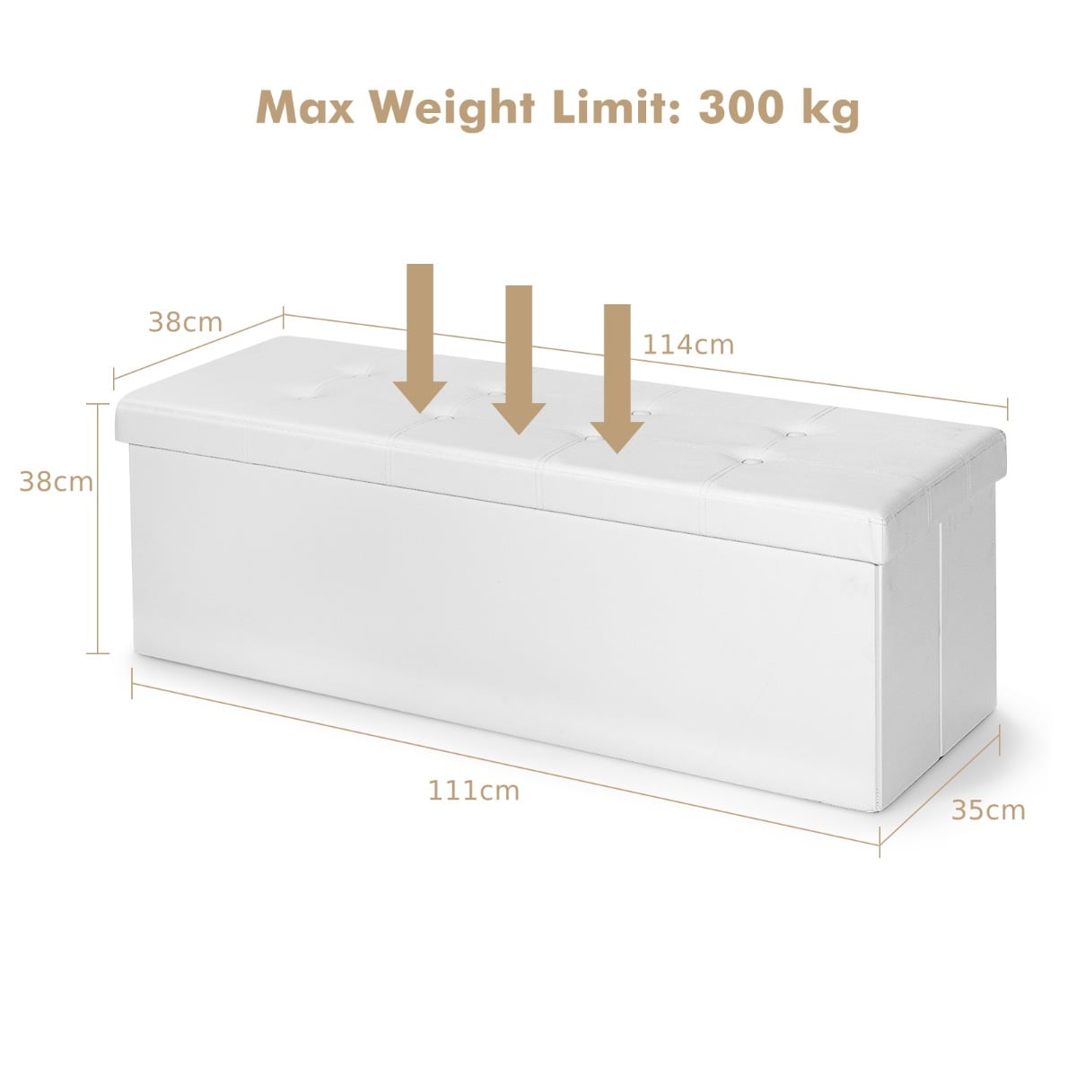 Folding Storage Ottoman Bench with Lid for Living Room-White
