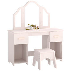 AIYAPLAY Kids Dressing Table, Kids Vanity Table and Chair Set with Tri-Folding Mirror, 2 Drawers, 2 Cabinets for Girls 3+, Pink