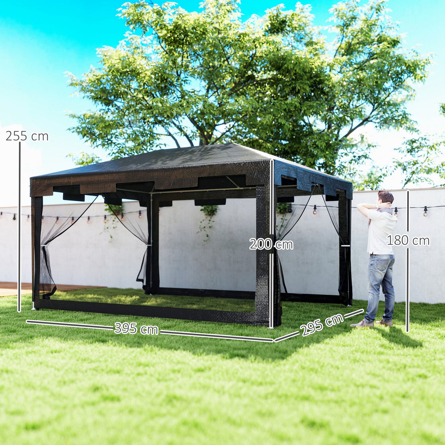 Outsunny 4 x 3 m Party Tent Wedding Gazebo Outdoor Waterproof PE Canopy Shade with Panel