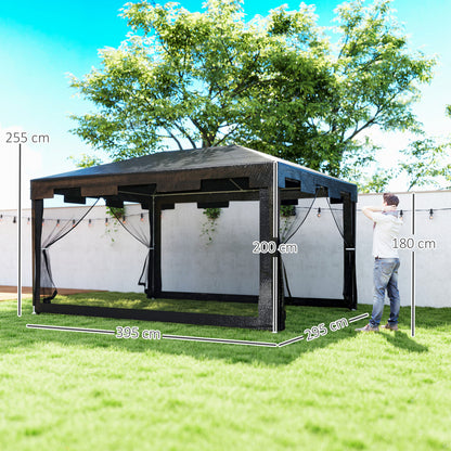 Outsunny 4 x 3 m Party Tent Wedding Gazebo Outdoor Waterproof PE Canopy Shade with Panel