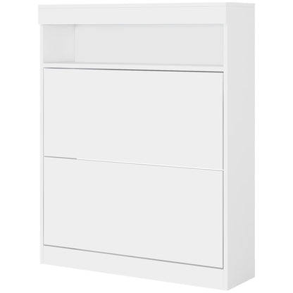 HOMCOM 16 Shoe Pair Storage Cabinet, with Flip Doors - High Gloss White