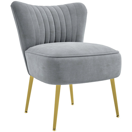 HOMCOM Velvet-Feel Tub Accent Chair - Grey