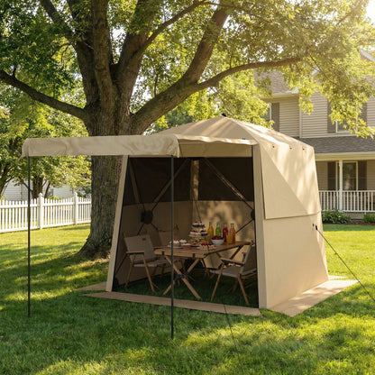 Outsunny Pop Up Gazebo Waterproof Instant Shelter with Awning Mesh Windows for Camping Patio 2 x 2 m, Khaki