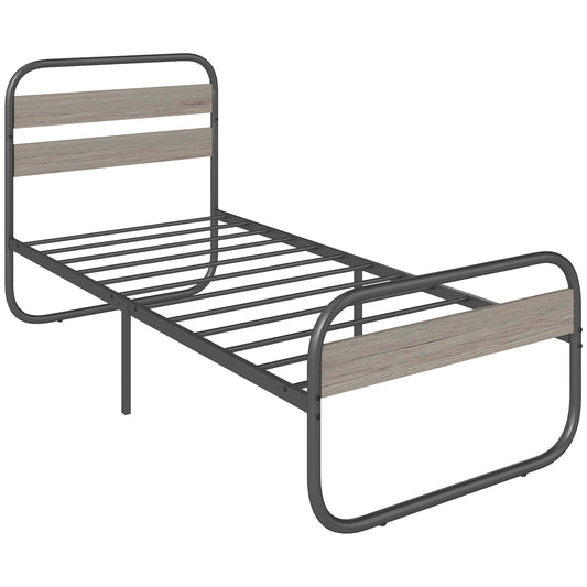 HOMCOM 3ft Single Bed Frame, Industrial Style Metal Platform Bed Frame with Under Bed Storage, No Box Spring Needed, Easy Assembly, Grey