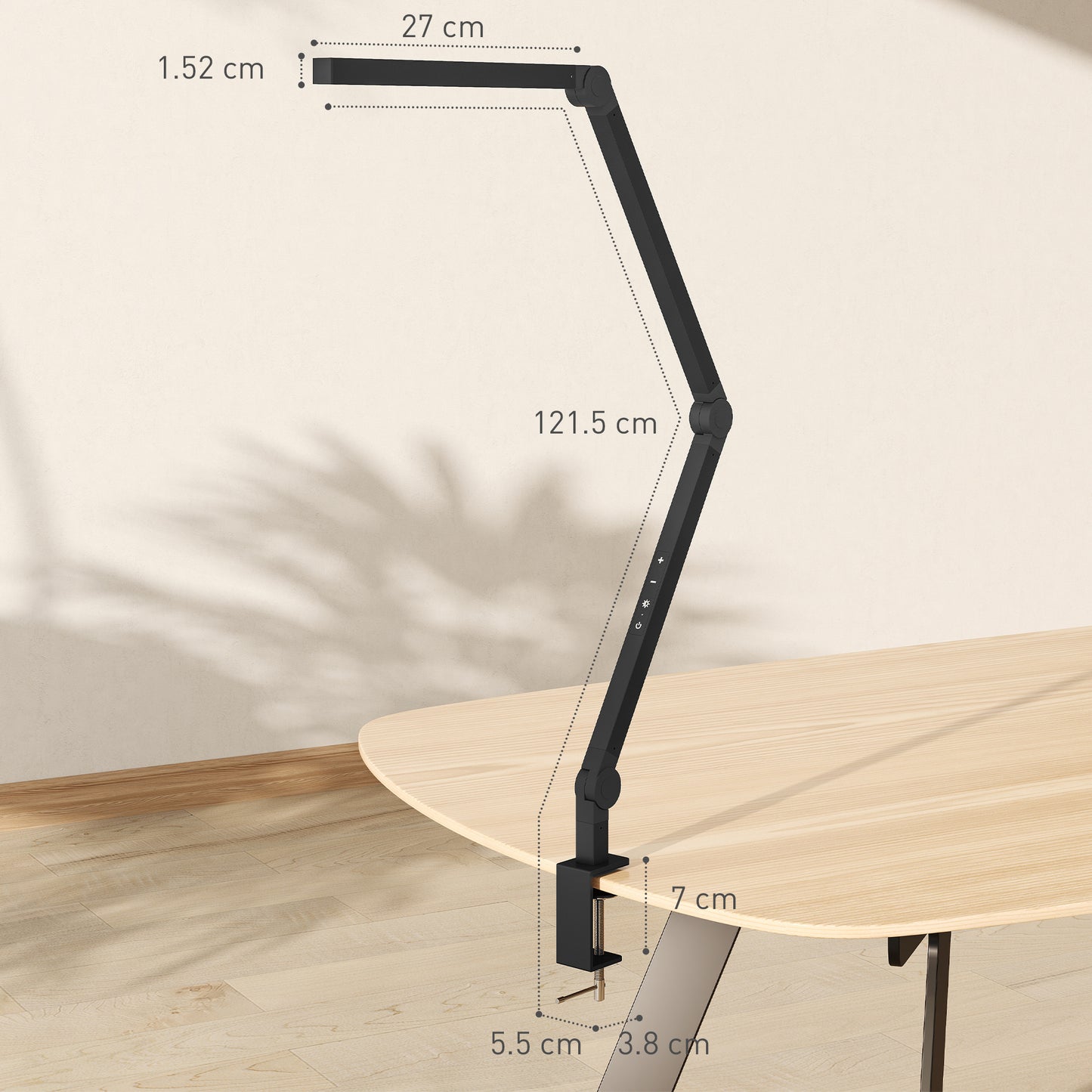 HOMCOM LED Desk Lamp, Dimmable Desk Light with Swing Arm and Clamp, Adjustable Eye-Caring Table Lamp with 2 Colour Modes & 5 Brightness Levels for Study, Drawing, Office, Architect, Task, Black