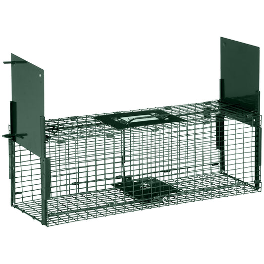 Outsunny Humane Rat Trap, Squirrel Trap with Double Doors, Live Cage Mousetrap for Indoors & Outdoors, Catch and Release Mice, Rats, Rodents, 60 x 18 x 20 cm, Green