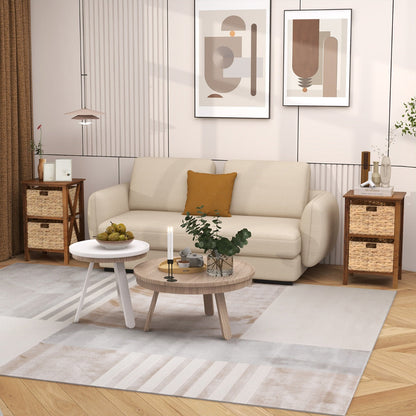 Sofa Side Table with Seagrass Baskets and Rubber Wood X-Shaped Frames and Acacia Wood Legs-Rustic Brown-2-Tier