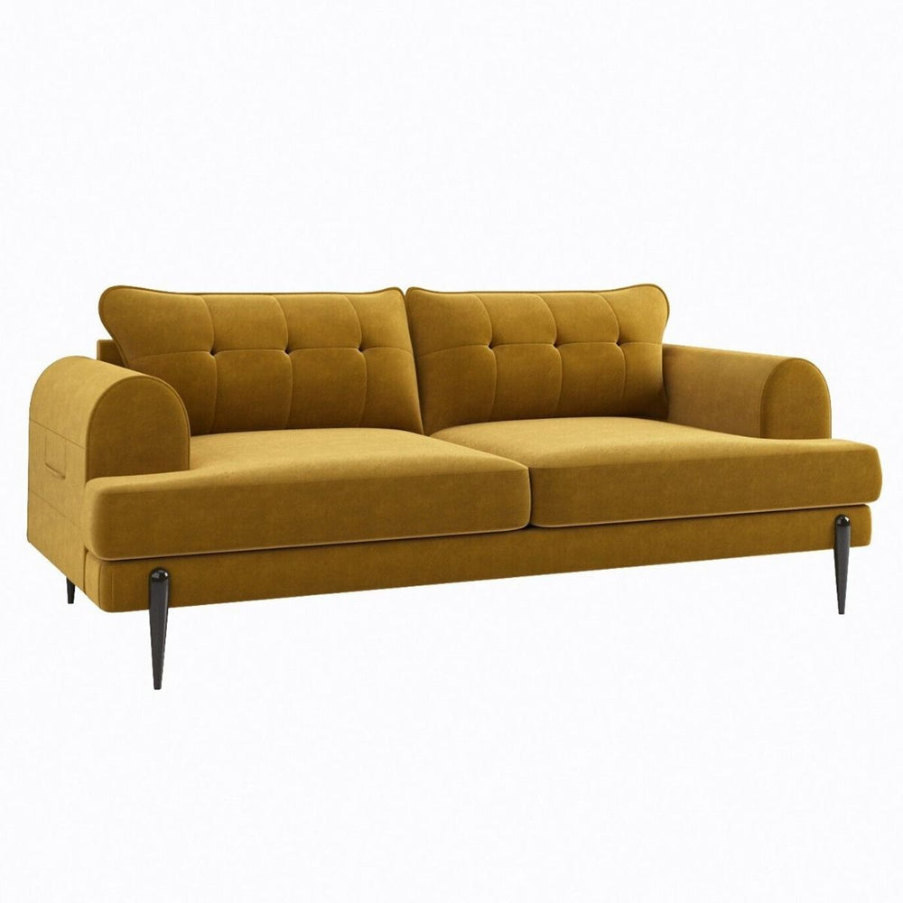 Basildon 3 Seater Velvet Fabric Sofa with Scatter Cushions - Mustard