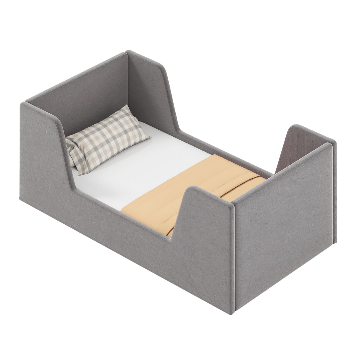 Soft Velvet Fabric Upholstered Children Floor Bed Frame-Grey